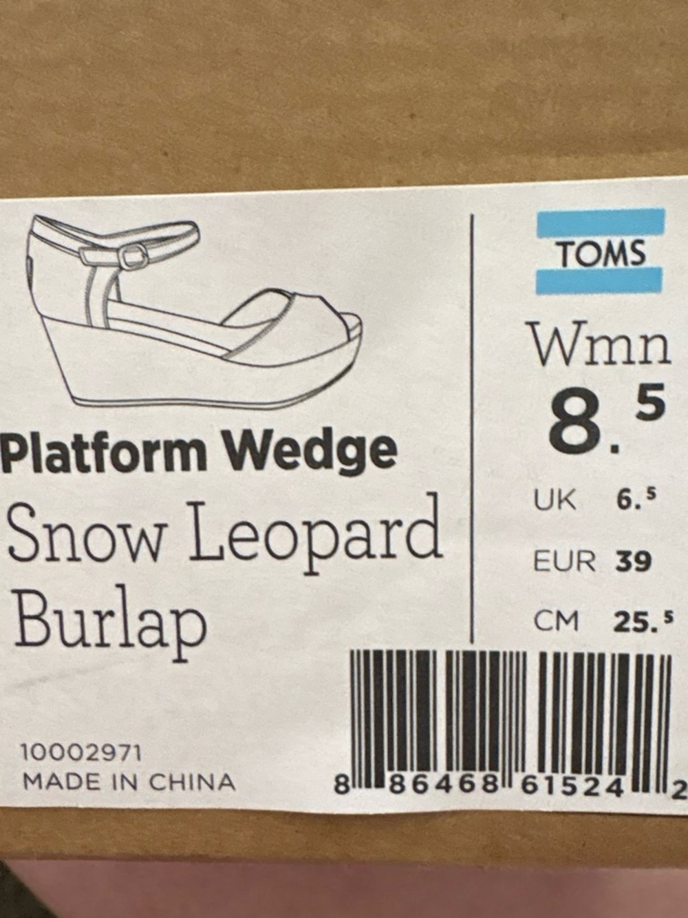 TOMS Snow Leopard Burlap Platform Wedge in White and Tan